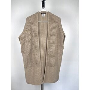 Iperico Made in Italy Tan Chunky Knit Open Front Cardigan Vest Wool Blend OS